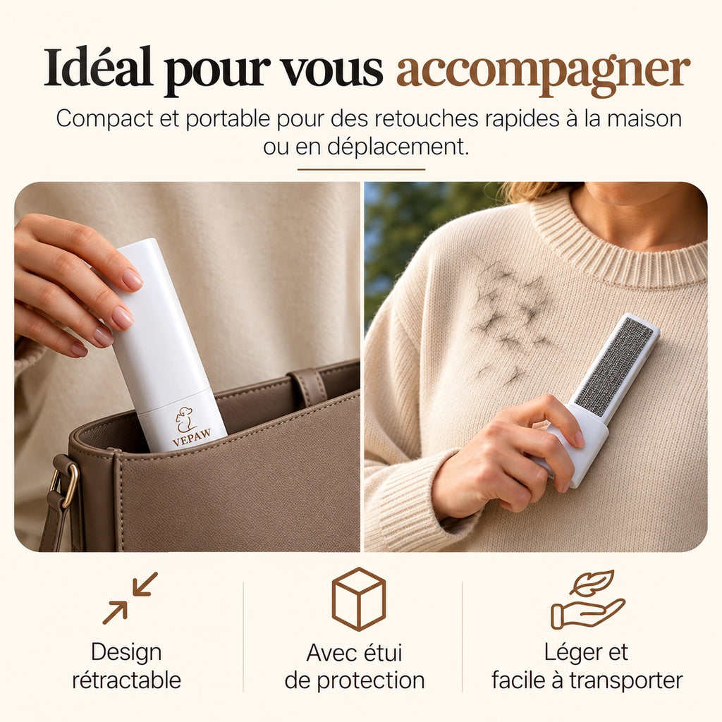 Kit Anti-Poils VEPAW™ pour Chiens & Chats – Rouleau Réutilisable & Brosse de Précision