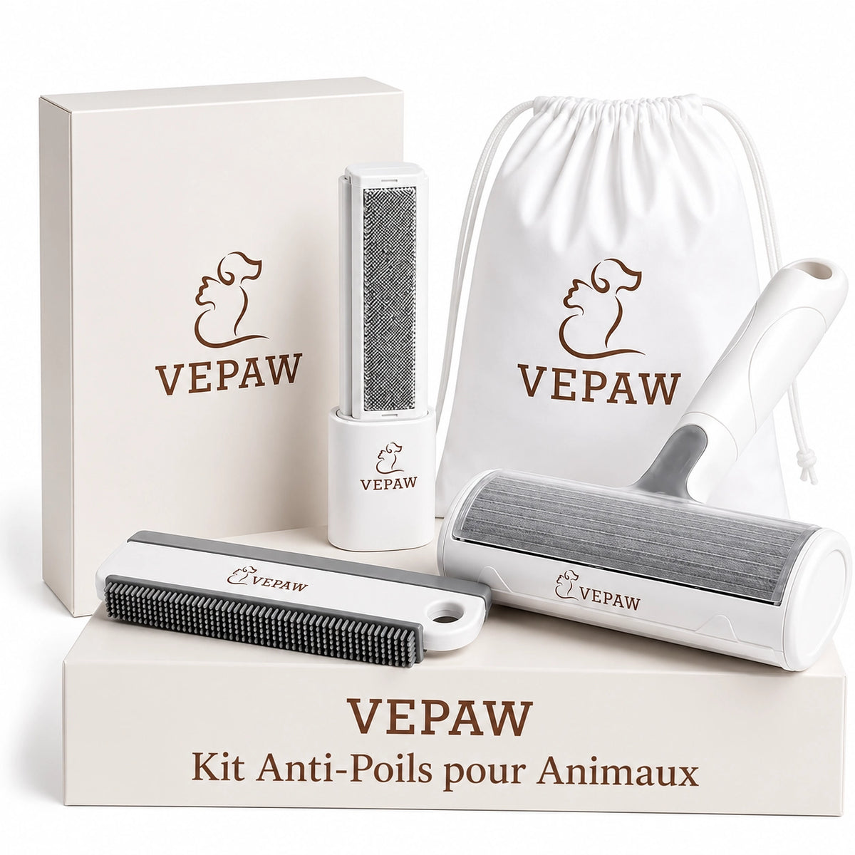 Kit Anti-Poils VEPAW™ pour Chiens & Chats – Rouleau Réutilisable & Brosse de Précision